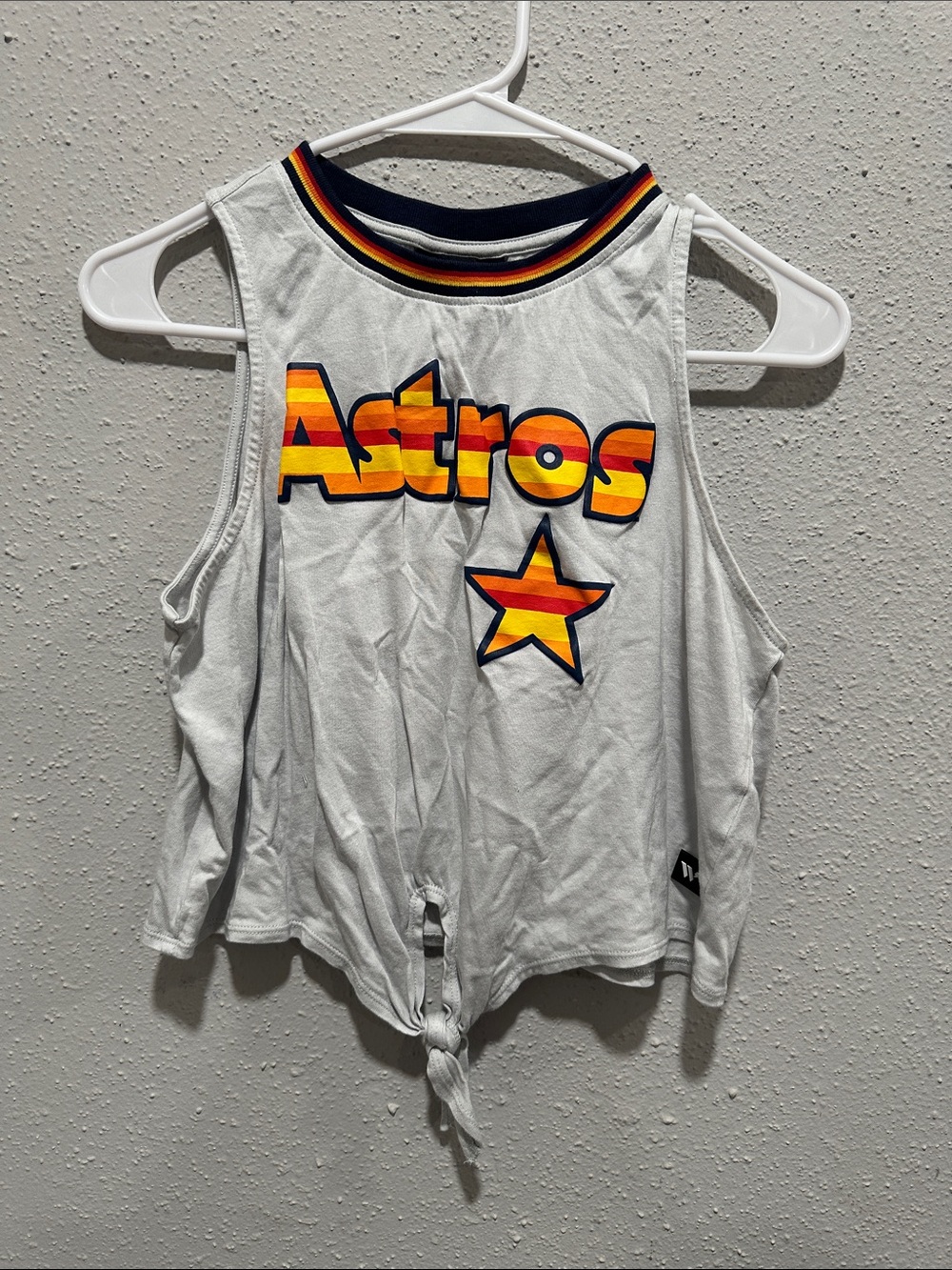 Astros Retro Stripe Tie-Front Crop Tank - White